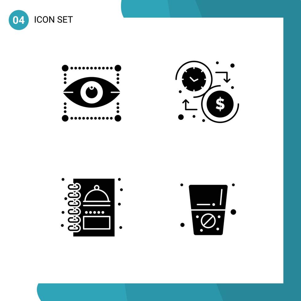 4 universale solido glifo segni simboli di creatività cucina occhio i soldi menù libro modificabile vettore design elementi
