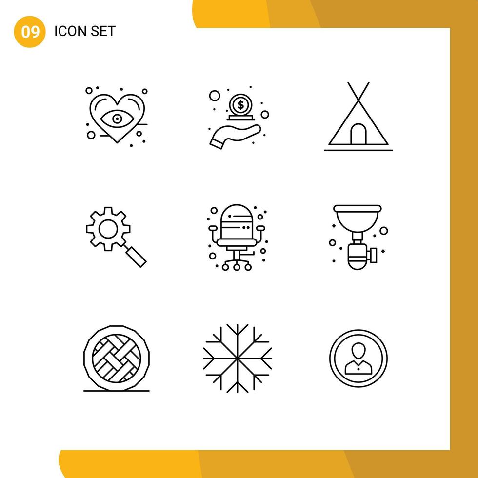 9 utente interfaccia schema imballare di moderno segni e simboli di ufficio ambientazione vacanze Ingranaggio ricerca modificabile vettore design elementi
