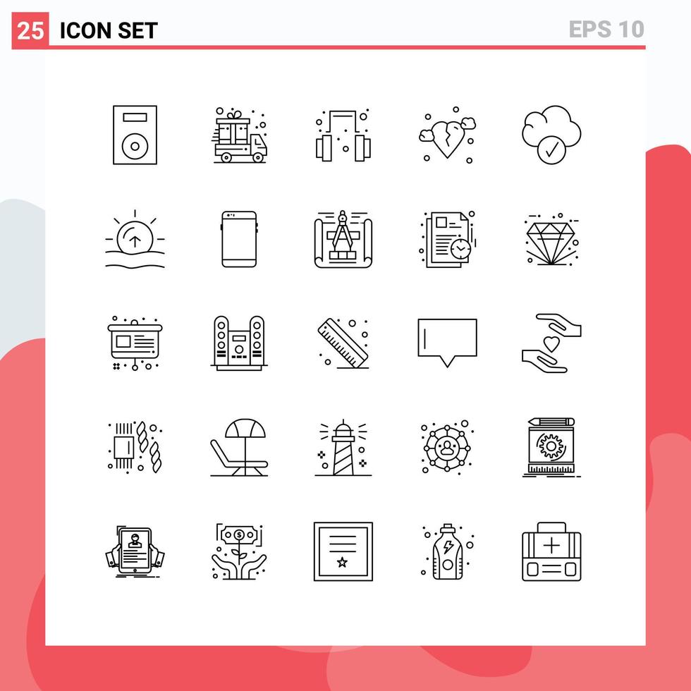 impostato di 25 moderno ui icone simboli segni per dati nube cuffia sic rotto modificabile vettore design elementi