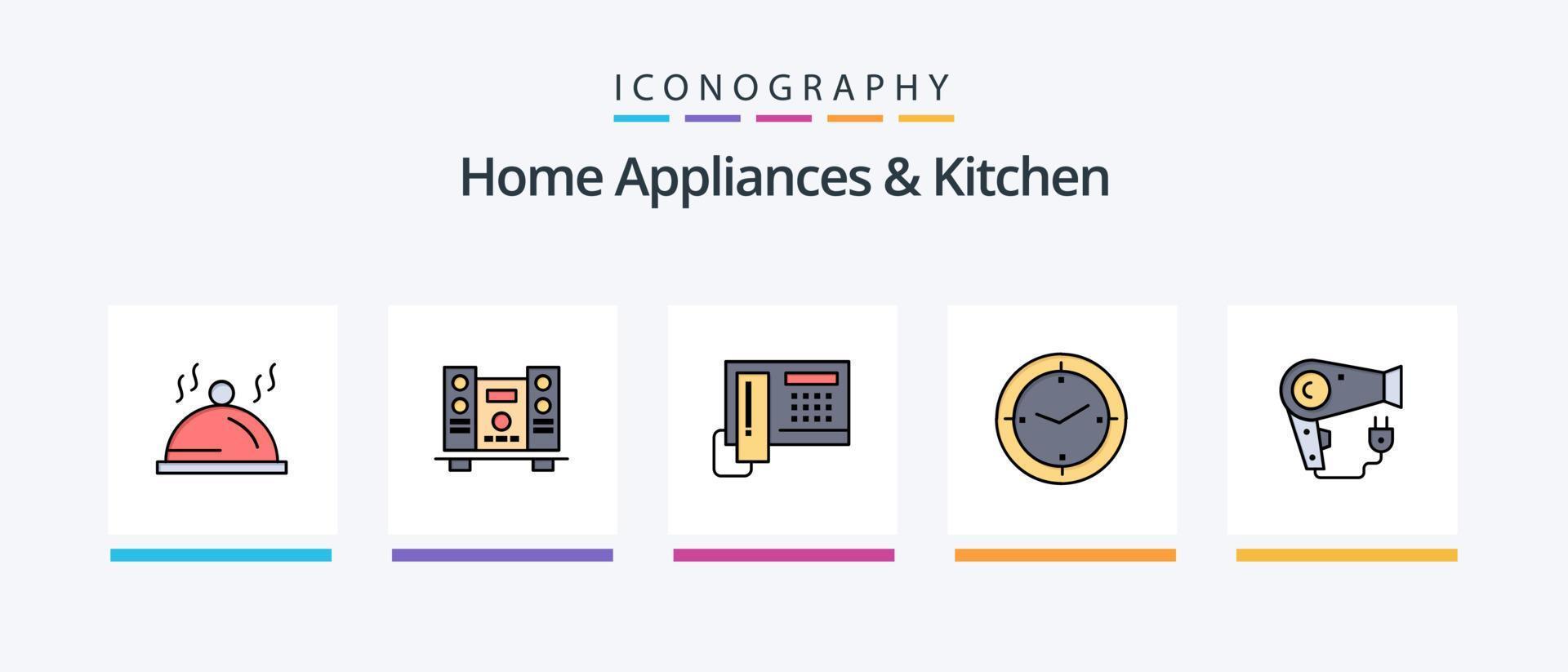 casa elettrodomestici e cucina linea pieno 5 icona imballare Compreso cucina. tappo. cucina. asciugacapelli. asciugatrice. creativo icone design vettore