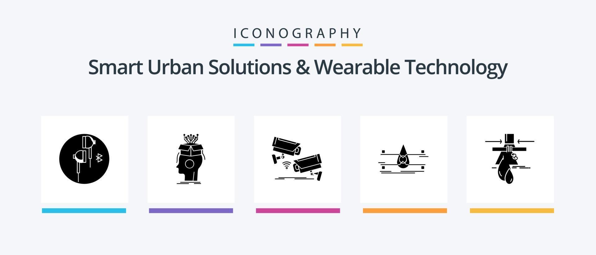 inteligente urbano soluzioni e indossabile tecnologia glifo 5 icona imballare Compreso monitoraggio. tecnologia. digitale. sorveglianza. telecamera. creativo icone design vettore