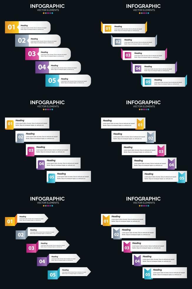 vettore 6 infografica imballare presentazione diapositiva modello 5 passaggi ciclo diagrammi e linea del tempo