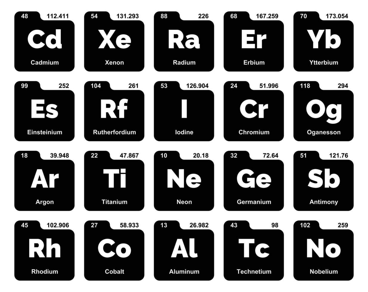 20 preiodico tavolo di il elementi icona imballare design vettore