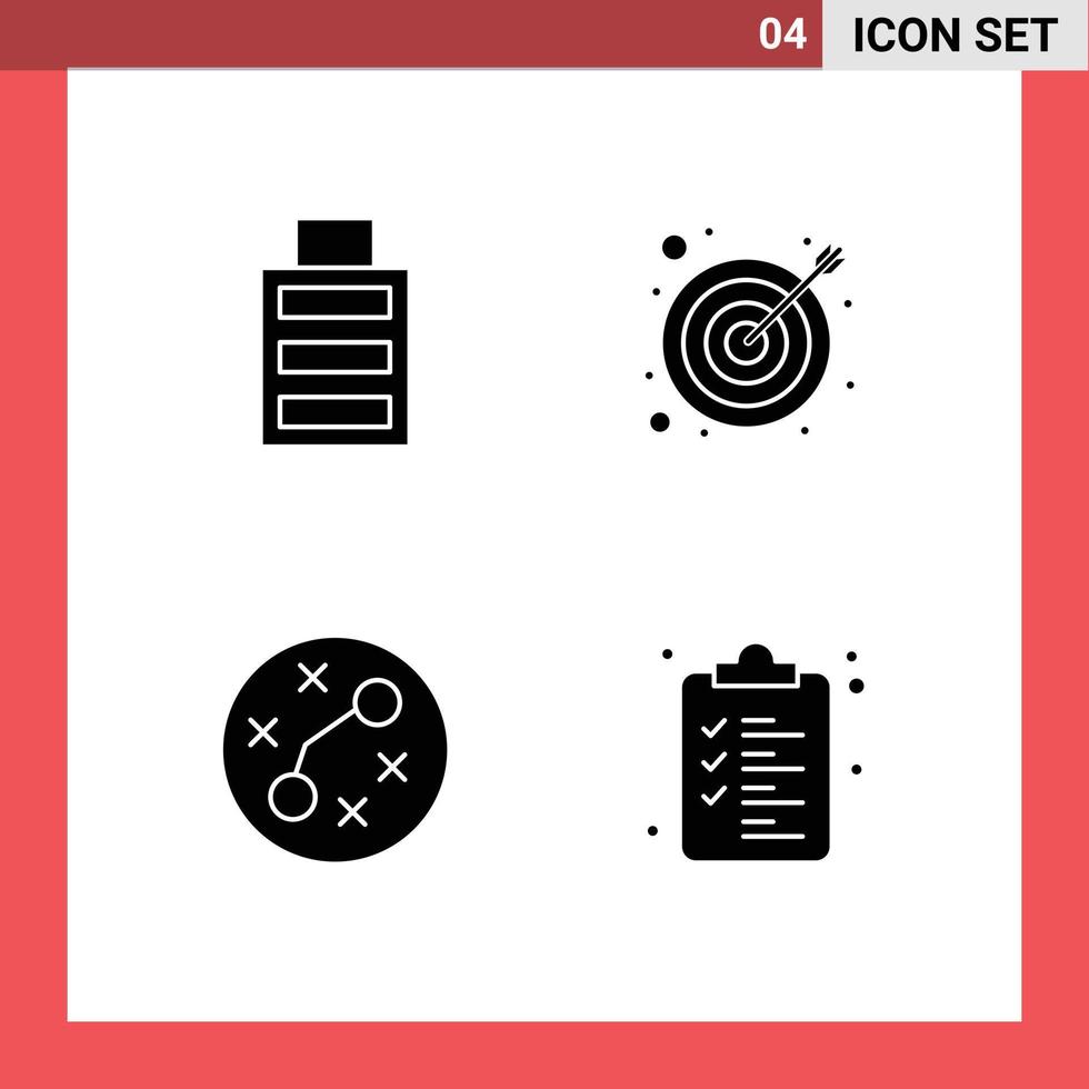 universale icona simboli gruppo di 4 moderno solido glifi di batteria virus freccia batteri elenco modificabile vettore design elementi