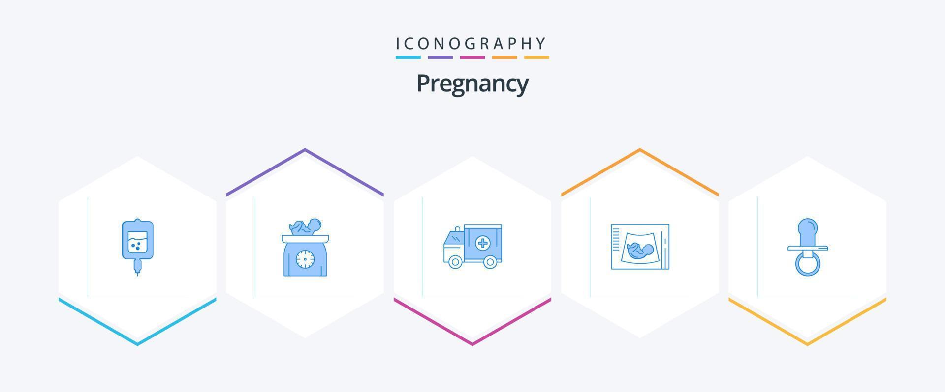 gravidanza 25 blu icona imballare Compreso ecografia. maternità. bilancia. furgone. medico vettore