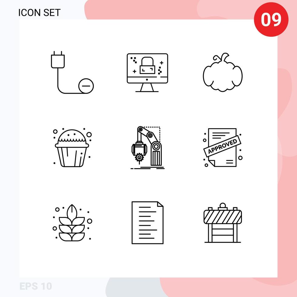 mobile interfaccia schema impostato di 9 pittogrammi di automazione tazza torta serratura tazza Canada modificabile vettore design elementi