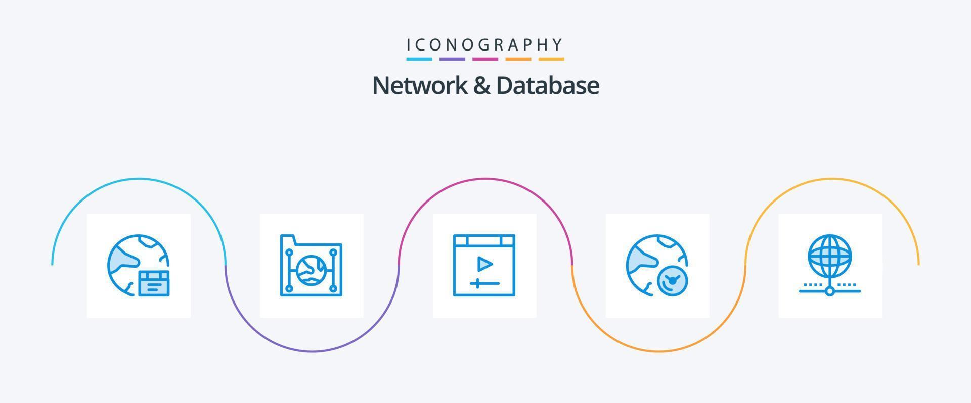 Rete e Banca dati blu 5 icona imballare Compreso informazione. analisi. file. pagina vettore
