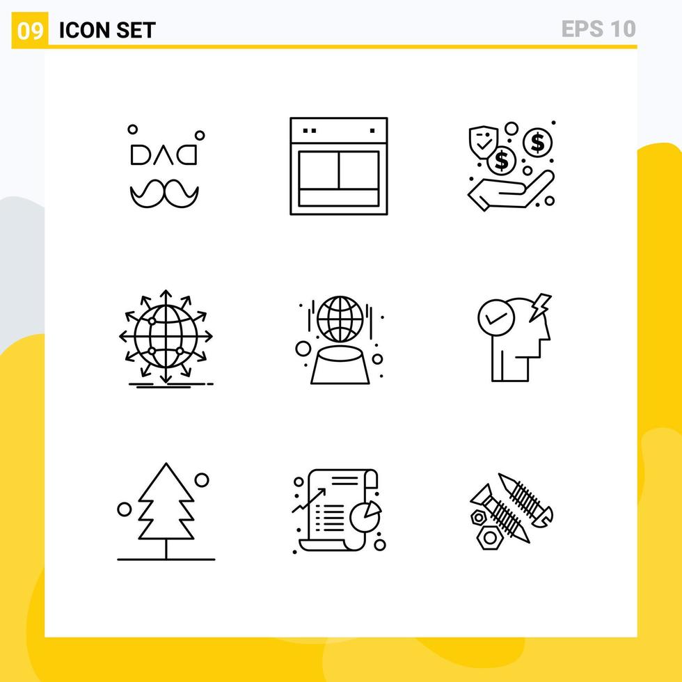 mobile interfaccia schema impostato di 9 pittogrammi di In tutto il mondo freccia sito web Rete denaro contante modificabile vettore design elementi