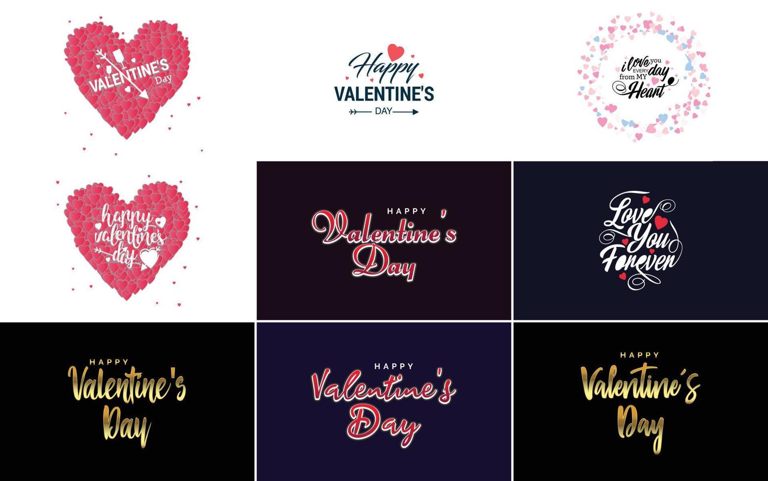 disegnato a mano nero lettering San Valentino giorno e rosa cuori su bianca sfondo vettore illustrazione adatto per uso nel design di carte. striscioni. loghi. volantini. etichette. icone. distintivi. e adesivi