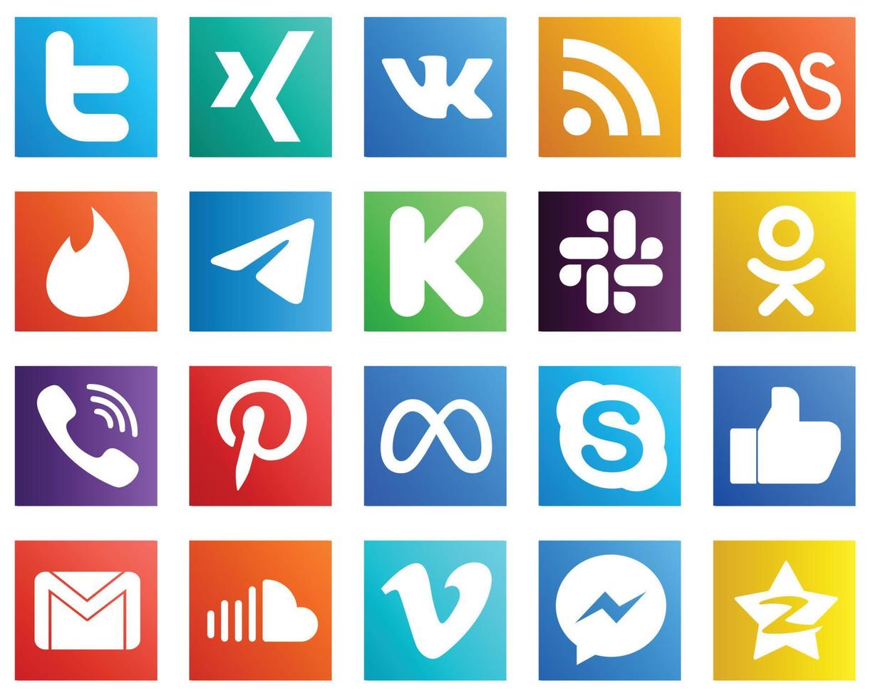 20 elegante sociale media icone come come viber. telegramma. odnoklassniki e finanziamento icone. pulito e minimalista vettore