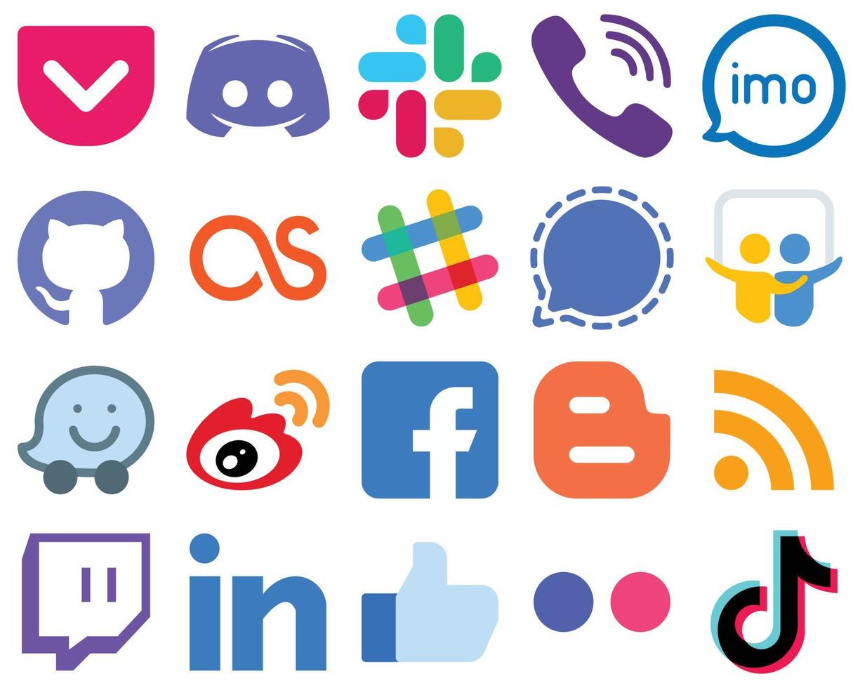 20 piatto illustrazione piatto sociale media icone mesenger. spotify e lastfm icone. professionale pendenza icona impostato vettore