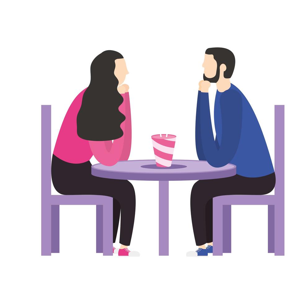coppia di donna e uomo al tavolo disegno vettoriale