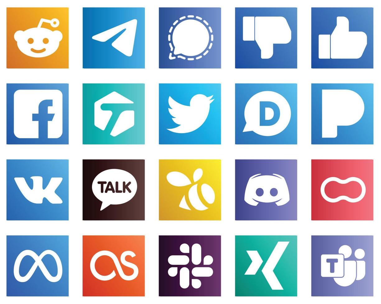 20 moderno sociale media icone come come disqu. Twitter. Facebook. etichettato e fb icone. creativo e occhio attraente vettore