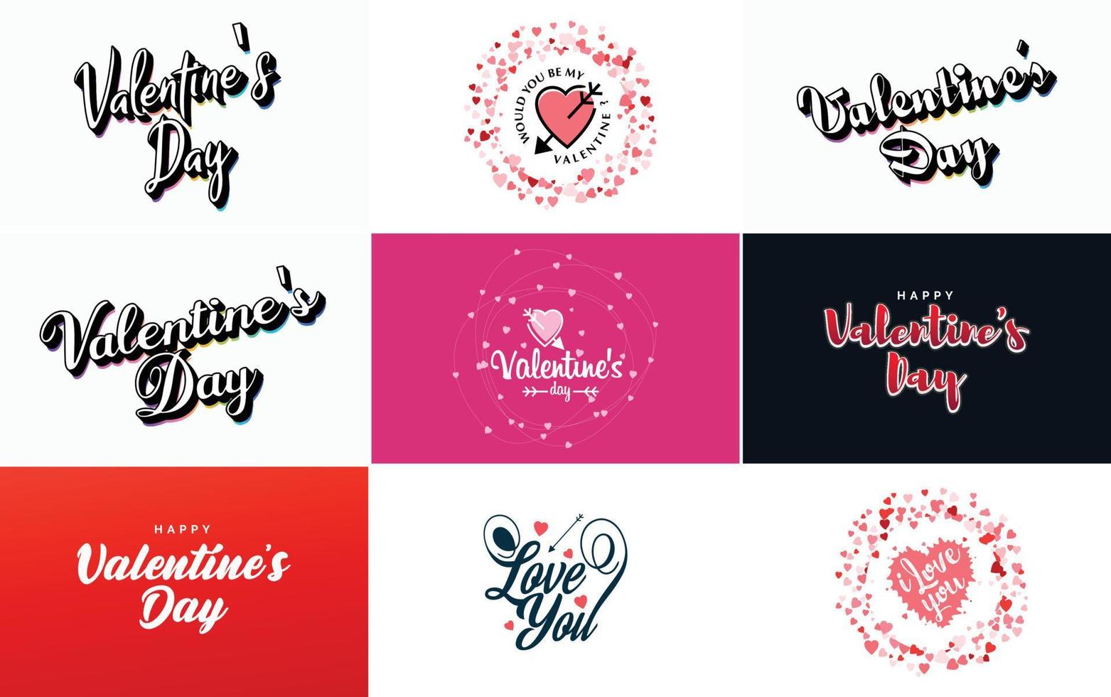 disegnato a mano nero lettering San Valentino giorno e rosa cuori su bianca sfondo vettore illustrazione adatto per uso nel design di carte. striscioni. loghi. volantini. etichette. icone. distintivi. e adesivi