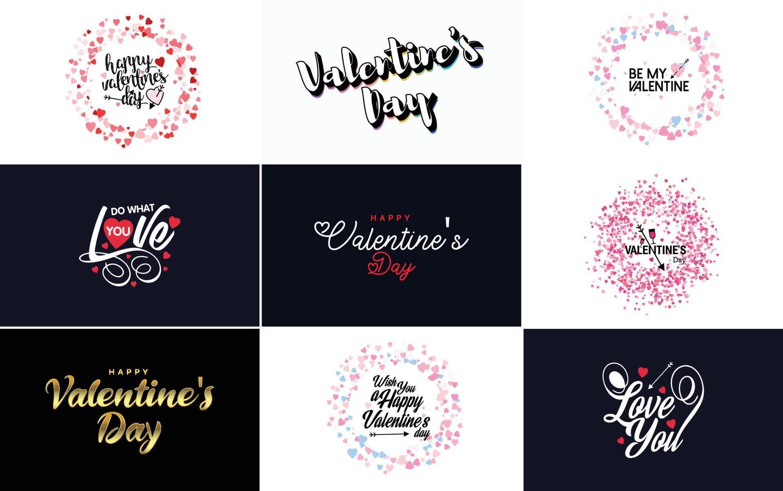 disegnato a mano nero lettering San Valentino giorno e rosa cuori su bianca sfondo vettore illustrazione adatto per uso nel design di carte. striscioni. loghi. volantini. etichette. icone. distintivi. e adesivi