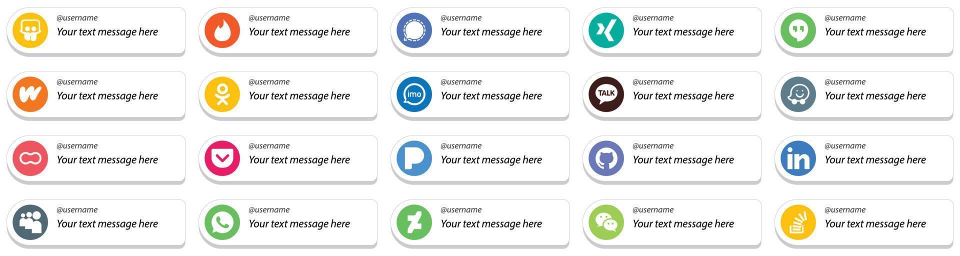 personalizzabile Seguire me sociale media icone 20 imballare come come madri. Waze. letteratura. kakao parlare e video icone. alto qualità e minimalista vettore