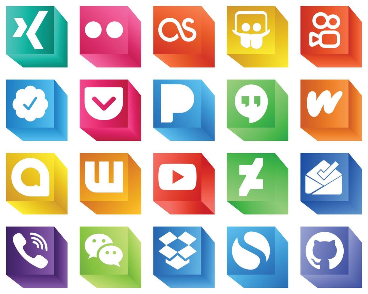 20 professionale 3d sociale media icone come come casella di posta. video. Pandora. Youtube e Google allo icone. alta qualità e creativo vettore