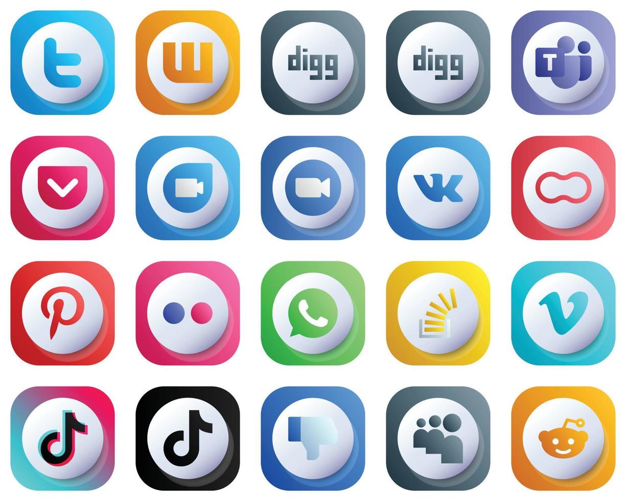 carino 3d pendenza icone per maggiore sociale media 20 imballare come come flickr. donne. Ingrandisci. madri e vk icone. moderno e alta risoluzione vettore