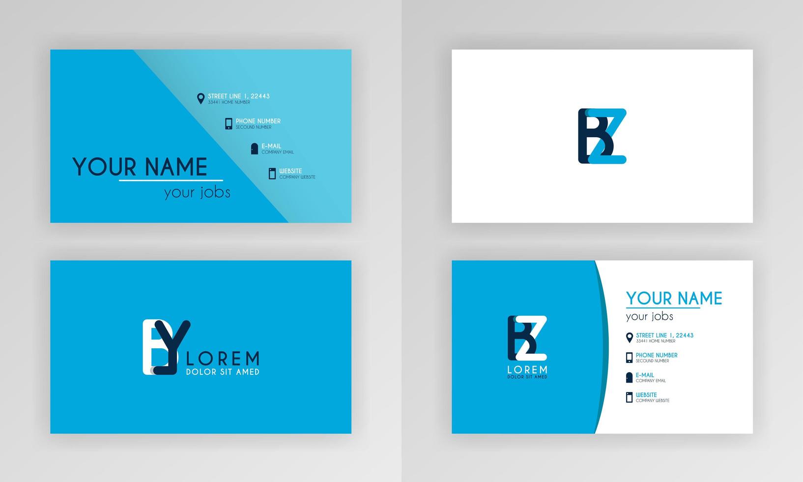 modello di biglietto da visita blu. design semplice della carta d'identità con logo dell'alfabeto e decorazione con accento a barra. per aziende, aziende, professionisti, affari, pubblicità, pubbliche relazioni, brochure, poster vettore