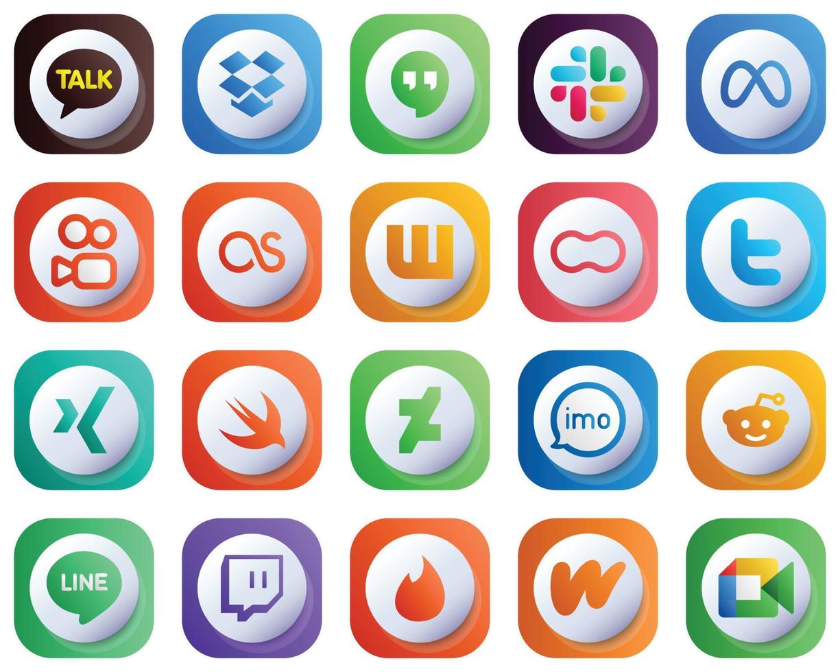 20 carino 3d pendenza icone di maggiore sociale media piattaforme come come imo. veloce. wattpad. xing e cinguettio icone. completamente personalizzabile e minimalista vettore