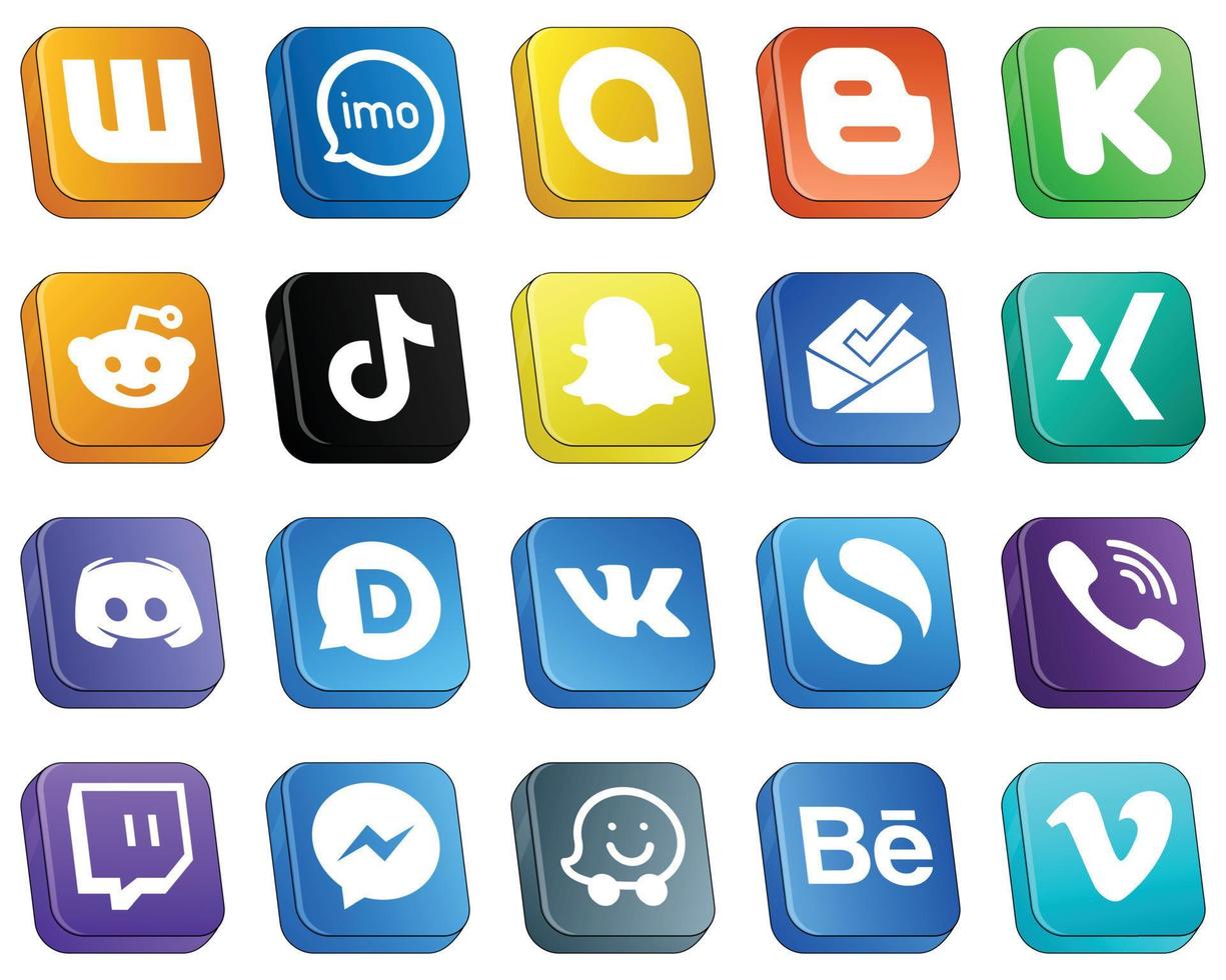 isometrico 3d icone per maggiore sociale media 20 imballare come come casella di posta. kickstarter. Cina e douyin icone. completamente personalizzabile e alta qualità vettore