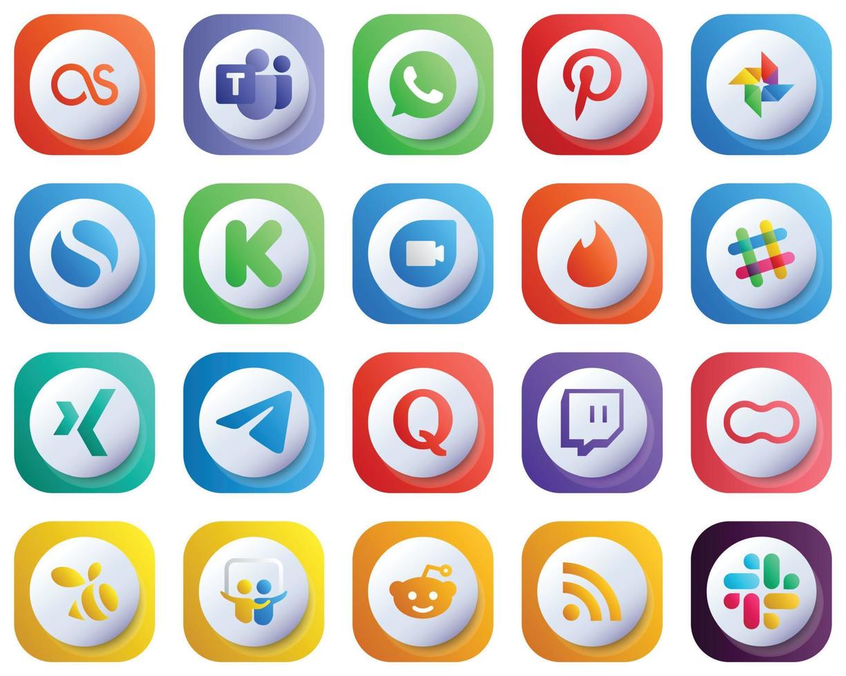 carino 3d pendenza sociale media icone imballare 20 icone come come domanda. finanziamento. messaggero e xing icone. completamente modificabile e personalizzabile vettore