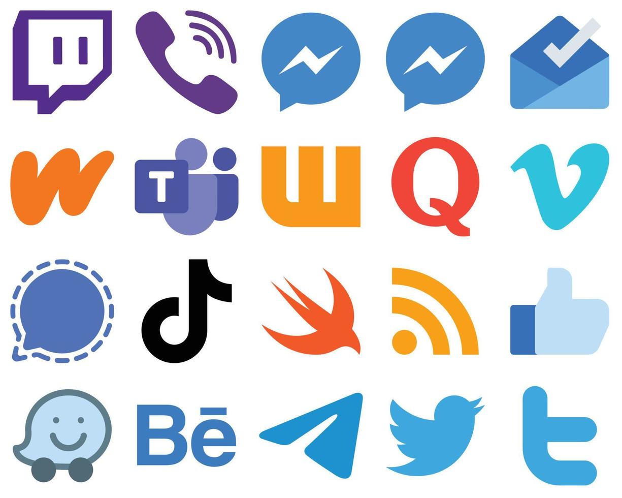 20 piatto App design piatto sociale media icone segnale. video. wattpad. domanda e wattpad icone. pendenza icona impostato vettore