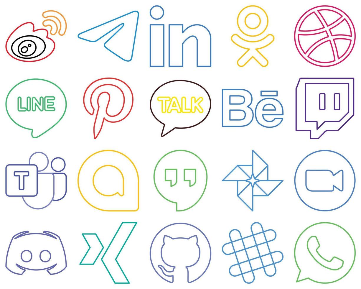 20 semplice e minimalista colorato schema sociale media icone come come contrazione. professionale. Behance e Pinterest versatile e alta qualità vettore