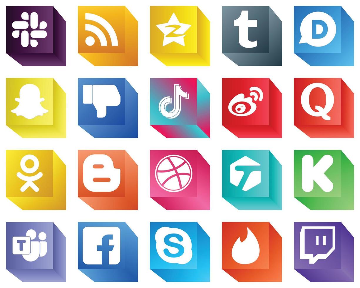20 moderno 3d sociale media icone come come sin. snapchat. Cina e douyin icone. completamente modificabile e versatile vettore