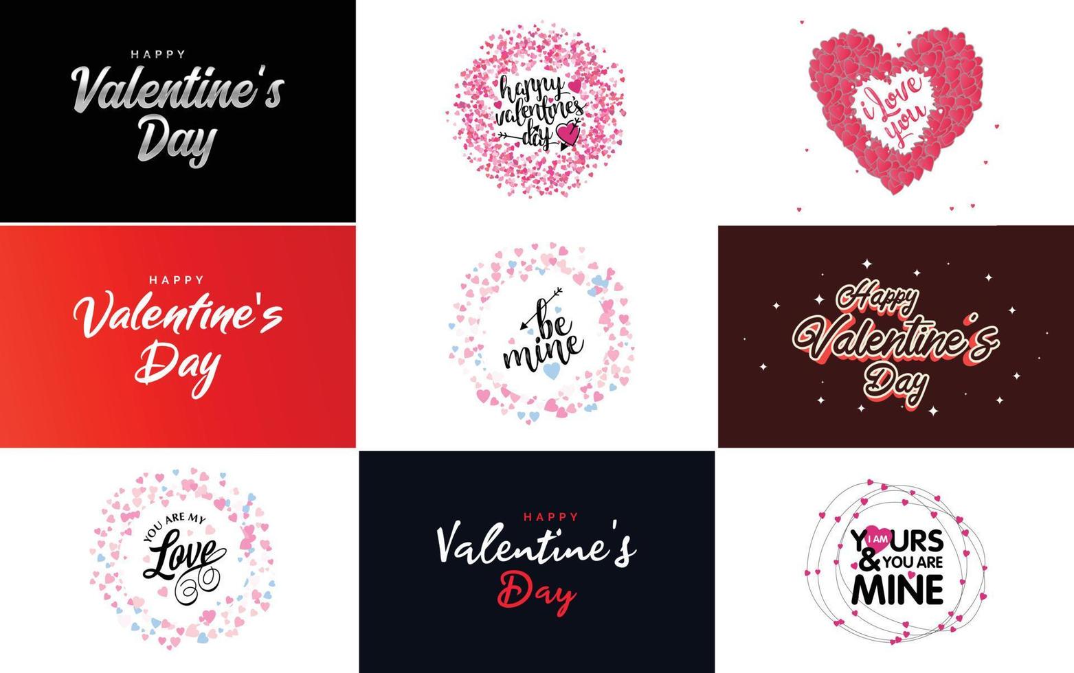 disegnato a mano nero lettering San Valentino giorno e rosa cuori su bianca sfondo vettore illustrazione adatto per uso nel design di carte. striscioni. loghi. volantini. etichette. icone. distintivi. e adesivi