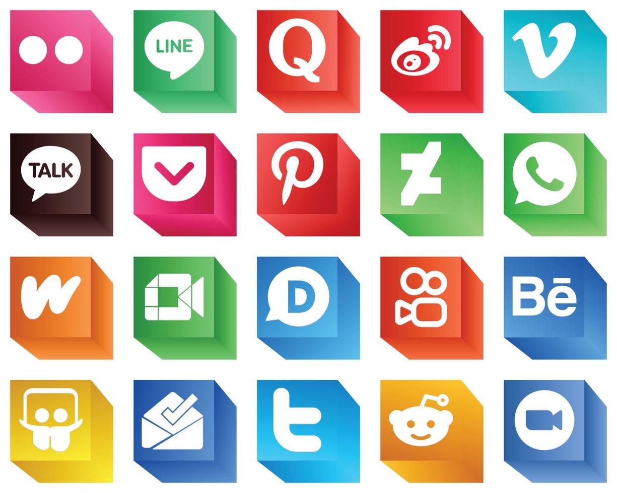 3d sociale media icone imballare 20 icone come come letteratura. WhatsApp. deviantart e tasca icone. alta qualità e minimalista vettore