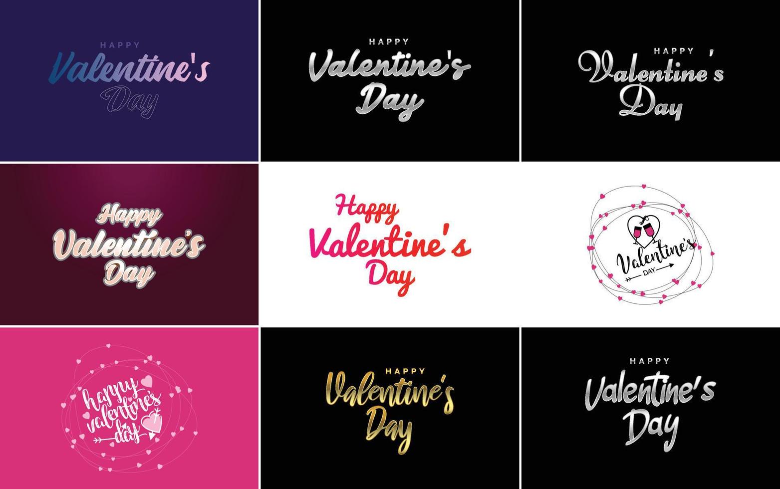 disegnato a mano nero lettering San Valentino giorno e rosa cuori su bianca sfondo vettore illustrazione adatto per uso nel design di carte. striscioni. loghi. volantini. etichette. icone. distintivi. e adesivi