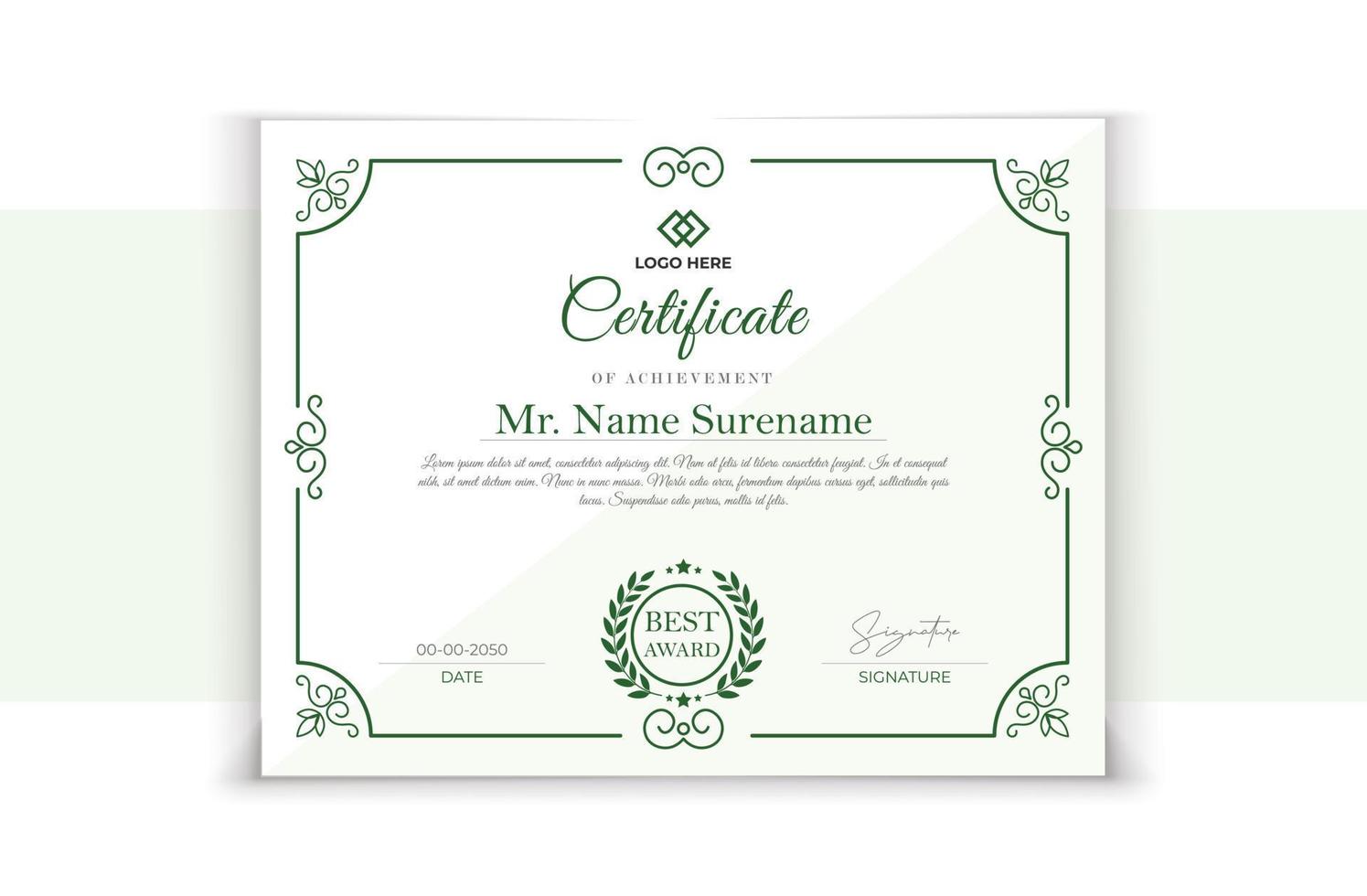 elegante certificato modello design. vettore