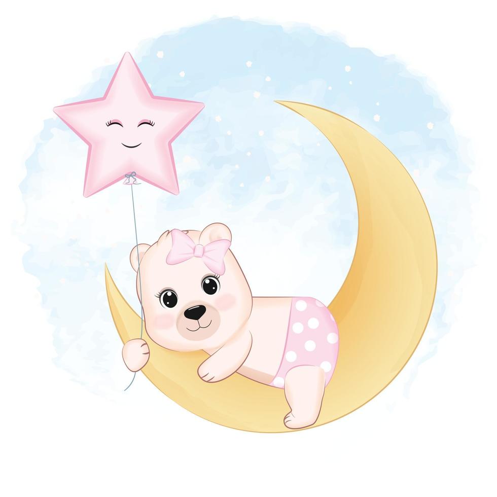 carino poco orso su il Luna animale cartone animato illustrazione vettore