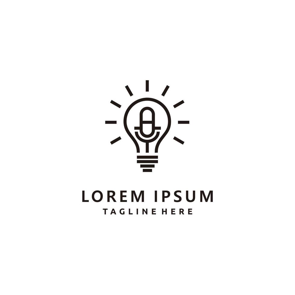 Podcast idee leggero lampadina linea arte logo design icona vettore