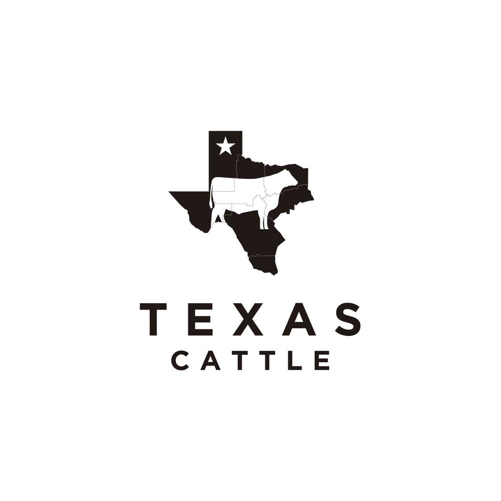 Texas con carta geografica e bestiame logo design vettore