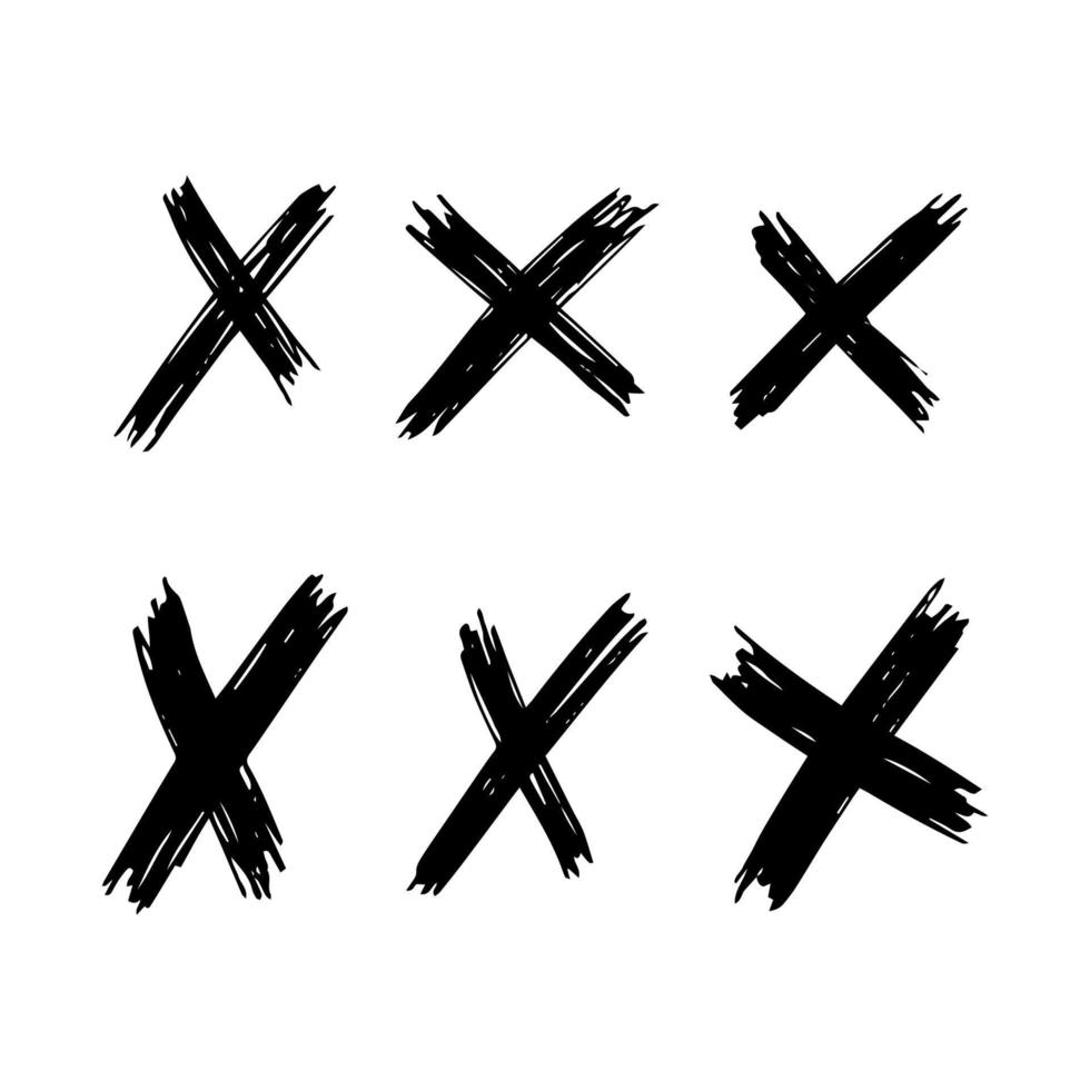 impostato di sei mano disegnato attraversare simboli. nero schizzo attraversare simbolo su bianca sfondo. vettore illustrazione