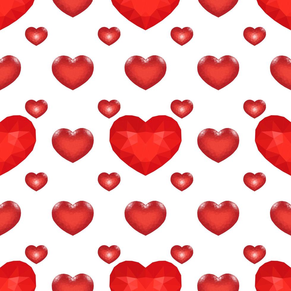senza soluzione di continuità modello con rosso Basso poli cuore. simbolo di amore. vettore illustrazione
