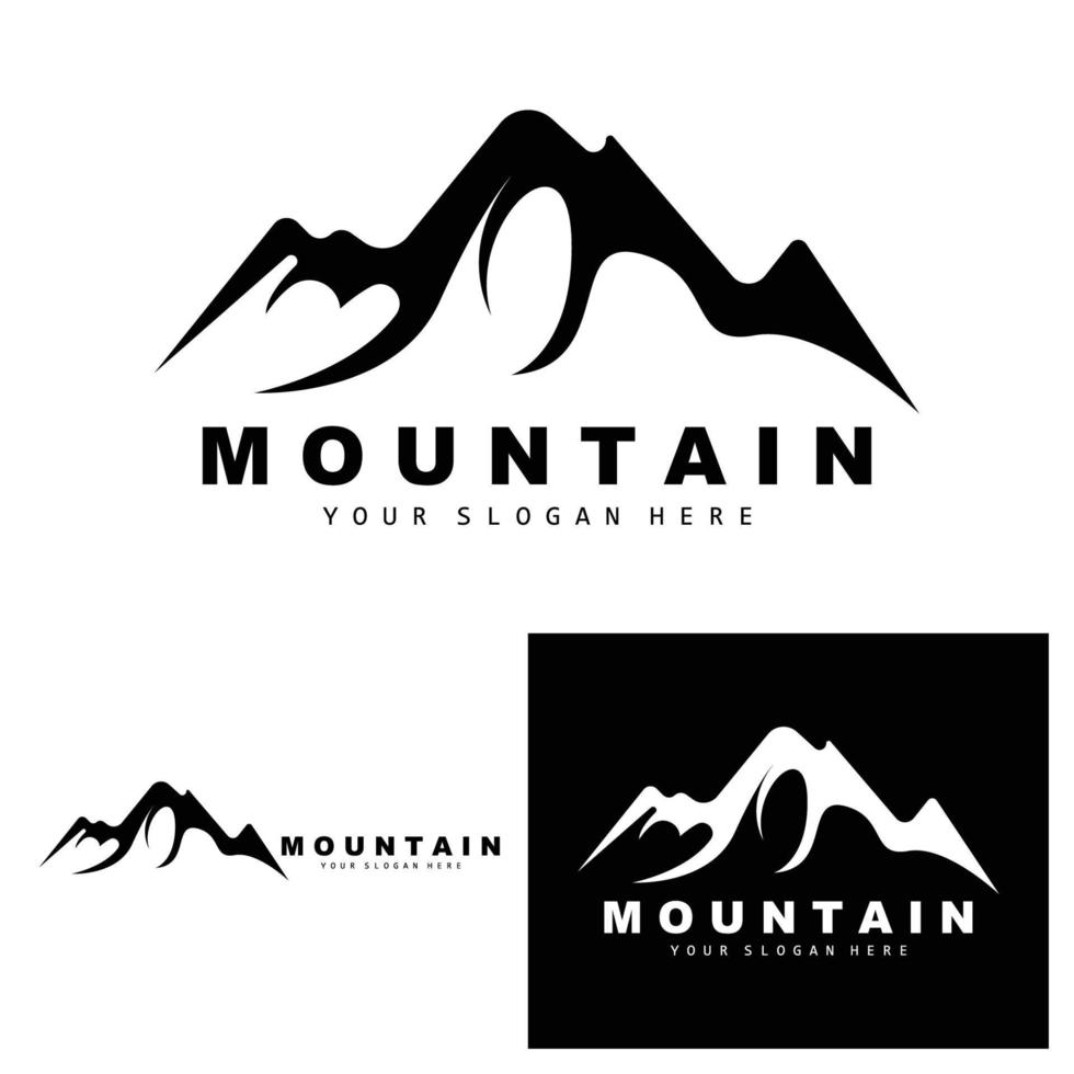 design del logo di montagna, luogo vettoriale per escursionisti amanti della natura