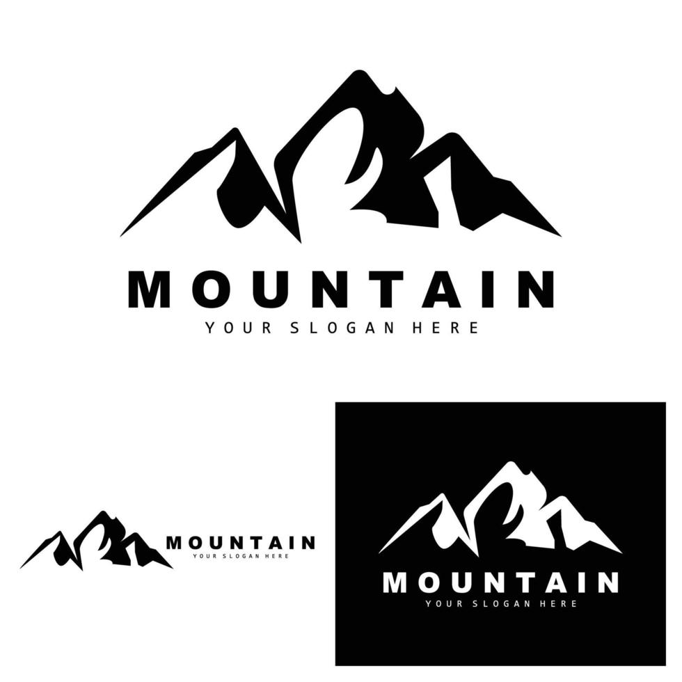 design del logo di montagna, luogo vettoriale per escursionisti amanti della natura