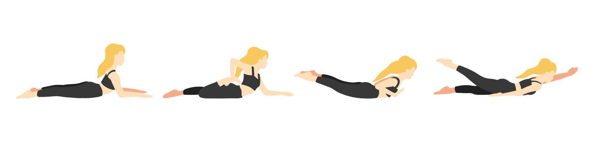 yoga pose collezione. bionda europeo femmina bionda donna ragazza. vettore illustrazione nel cartone animato piatto stile isolato su bianca sfondo.