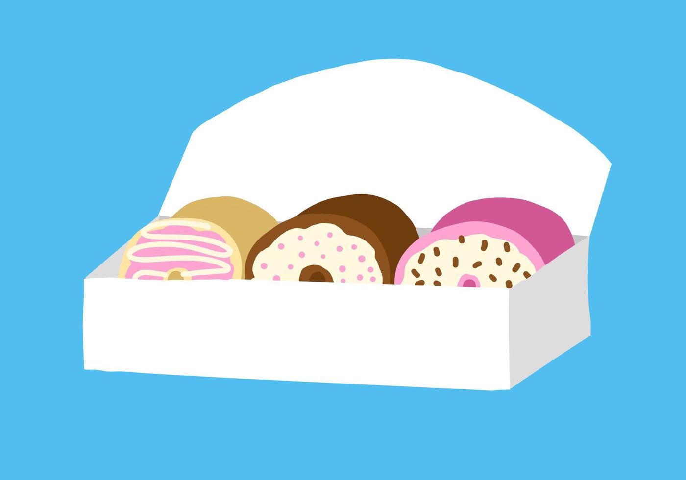 un' scatola di ciambelle nel cartone animato stile. vettore illustrazione isolato su blu sfondo.