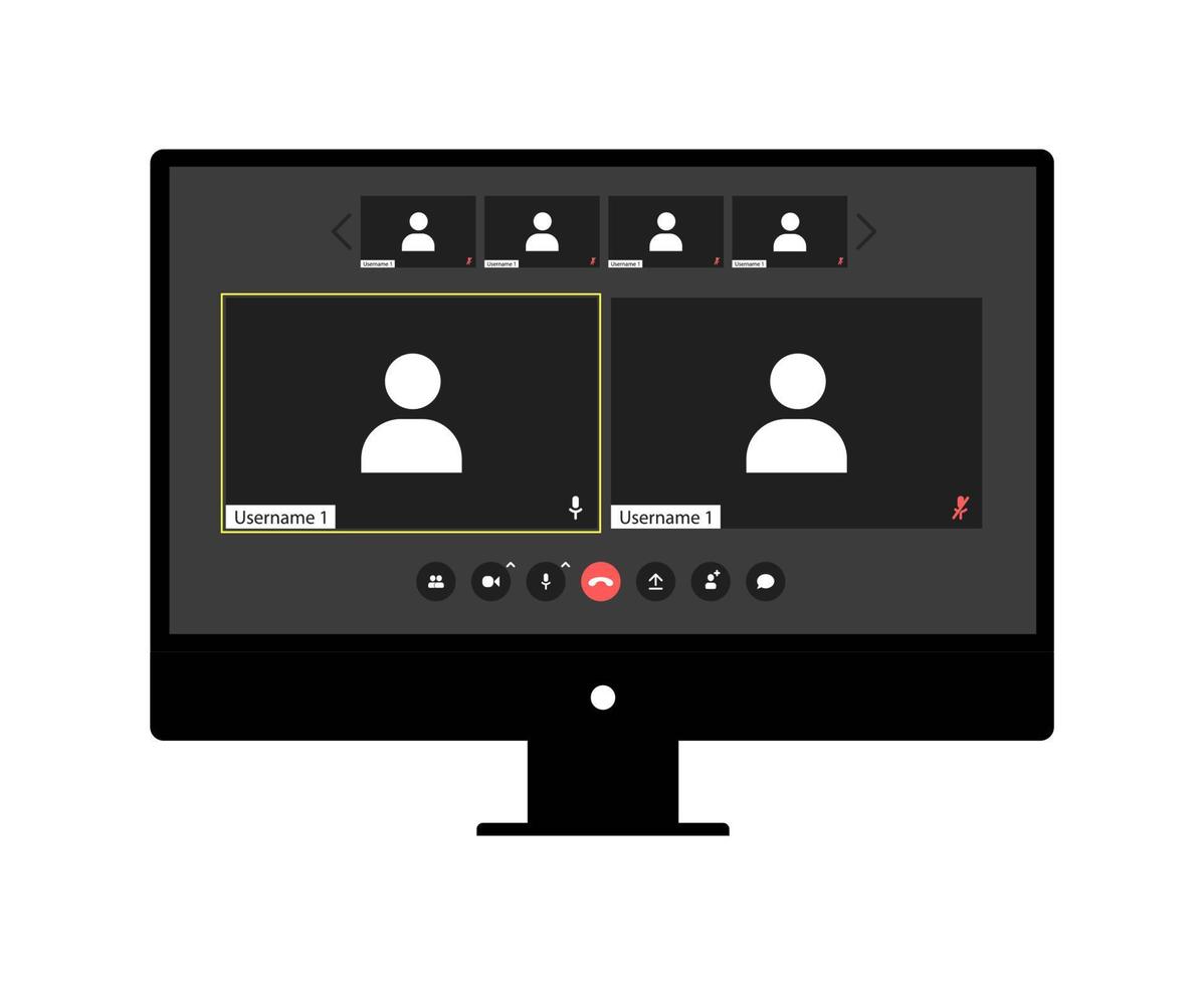 video chiamata programma finestra con 6 utenti. ui UX modello per video conferenza e incontri applicazione su del desktop vettore