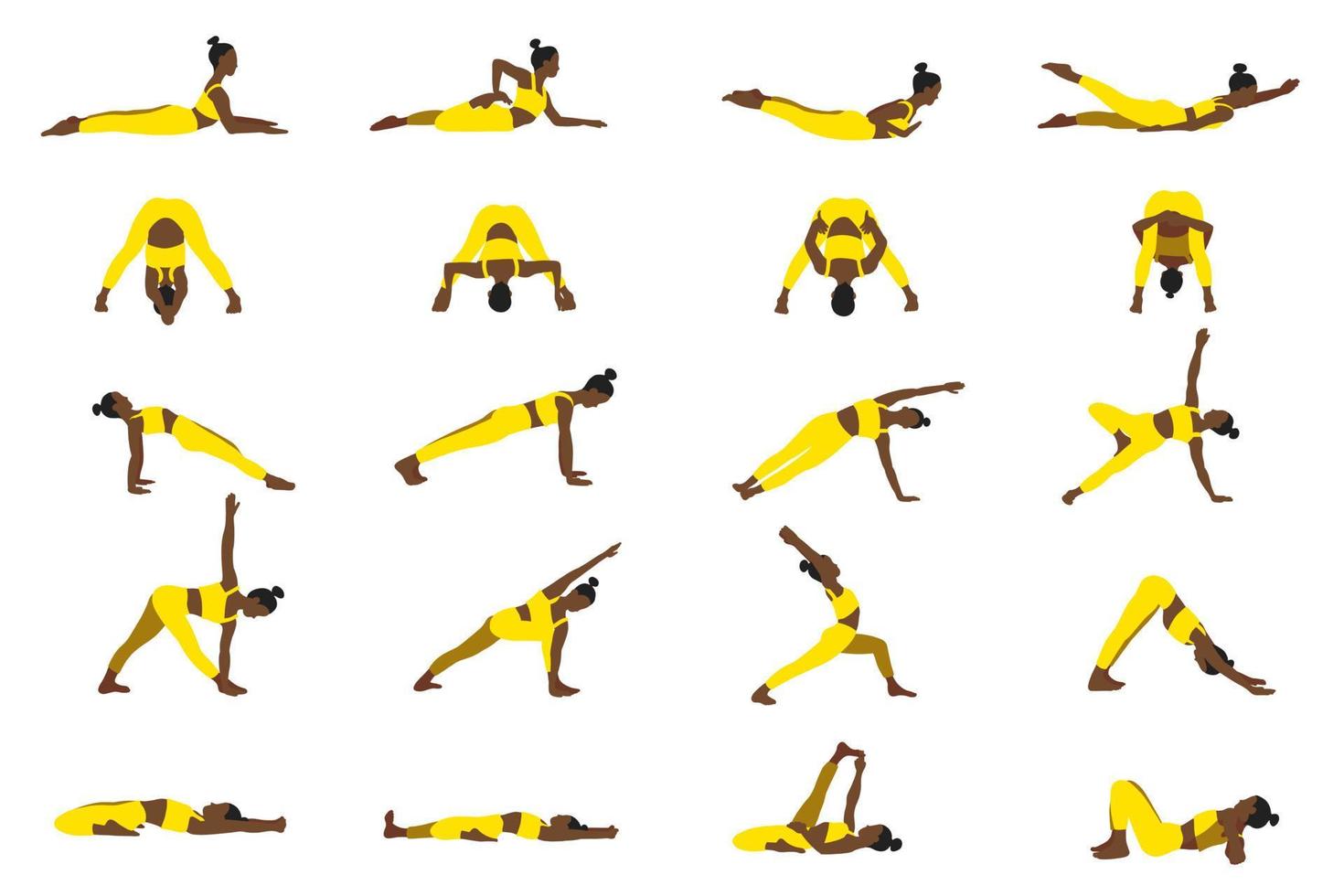 yoga pose collezione. africano americano. femmina donna ragazza. vettore illustrazione nel cartone animato piatto stile isolato su bianca sfondo.