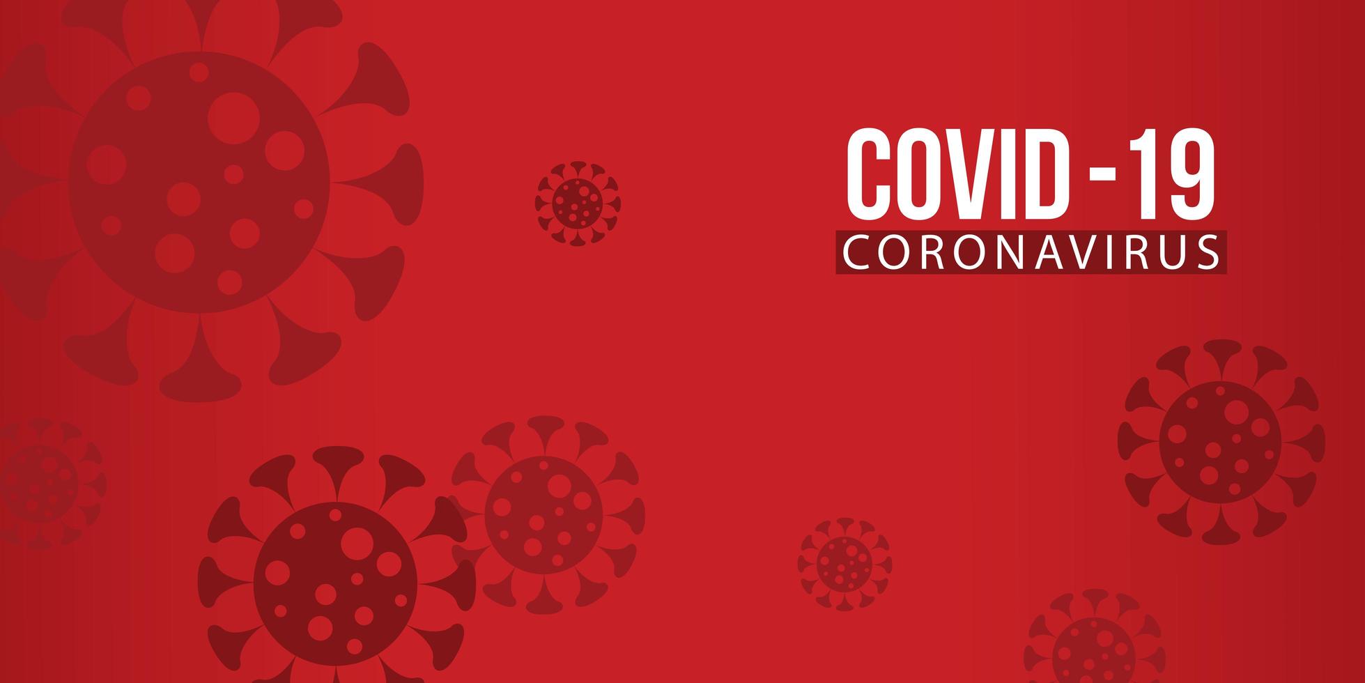 virus covid-19 e cellule del sangue su sfondo rosso. illustrazione di epidemia di virus corona 2019-ncov vettoriale. vettore