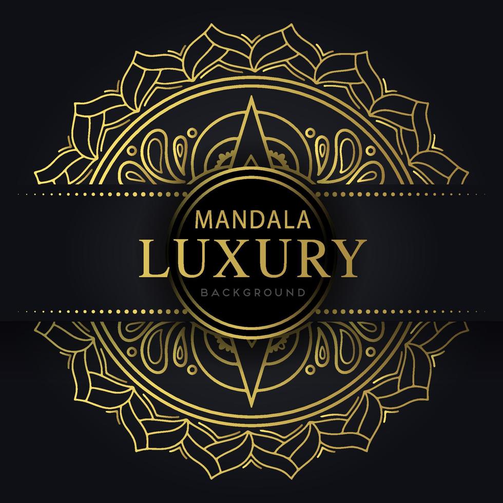 lusso mandala d'oro con un' nero sfondo elegante design per anniversario invito alcanna vettore