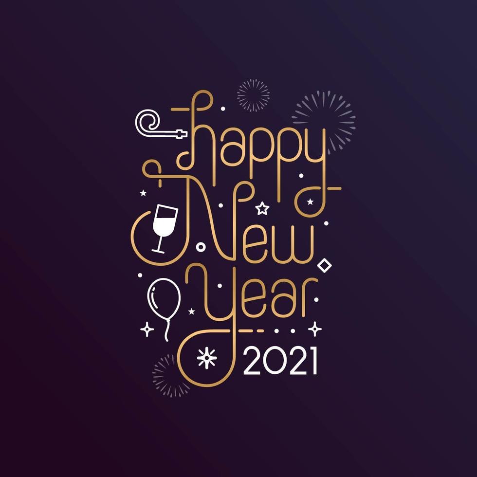 felice anno nuovo 2021 con stile tipografico lettering per biglietto di auguri vettore