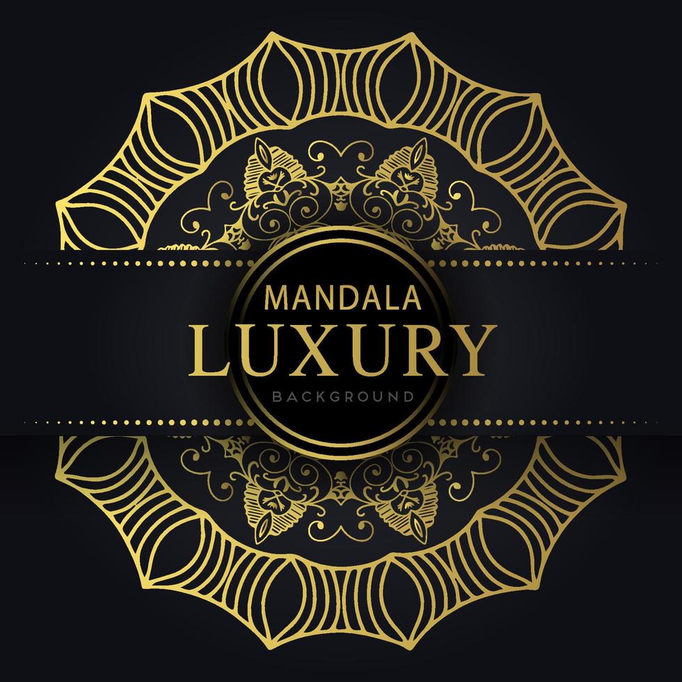 lusso mandala d'oro con un' nero sfondo elegante design per anniversario invito alcanna vettore