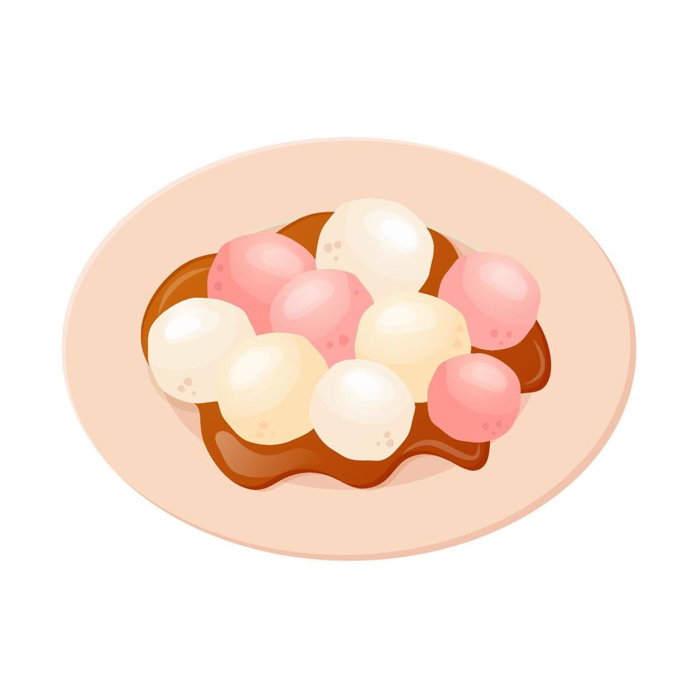 Cinese dolce tangyuan. riso Farina palle nel dolce sciroppo. asiatico cibo. vettore piatto disegnato illustrazione per ristorante piatti, menù, dolce, cucinando concetto