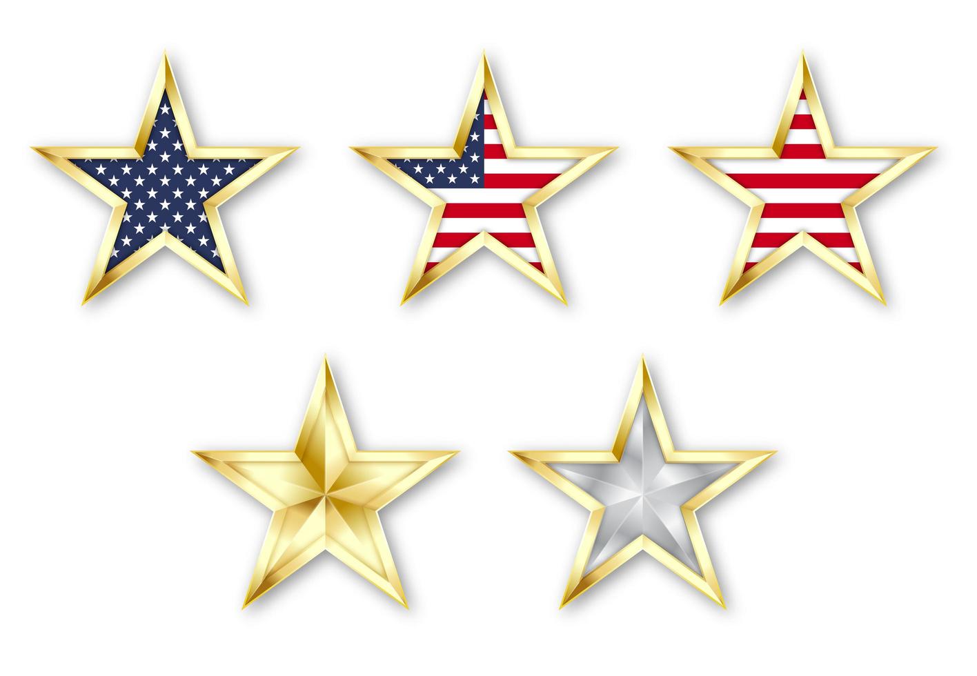 impostare stelle dorate realistiche con bandiera americana vettore